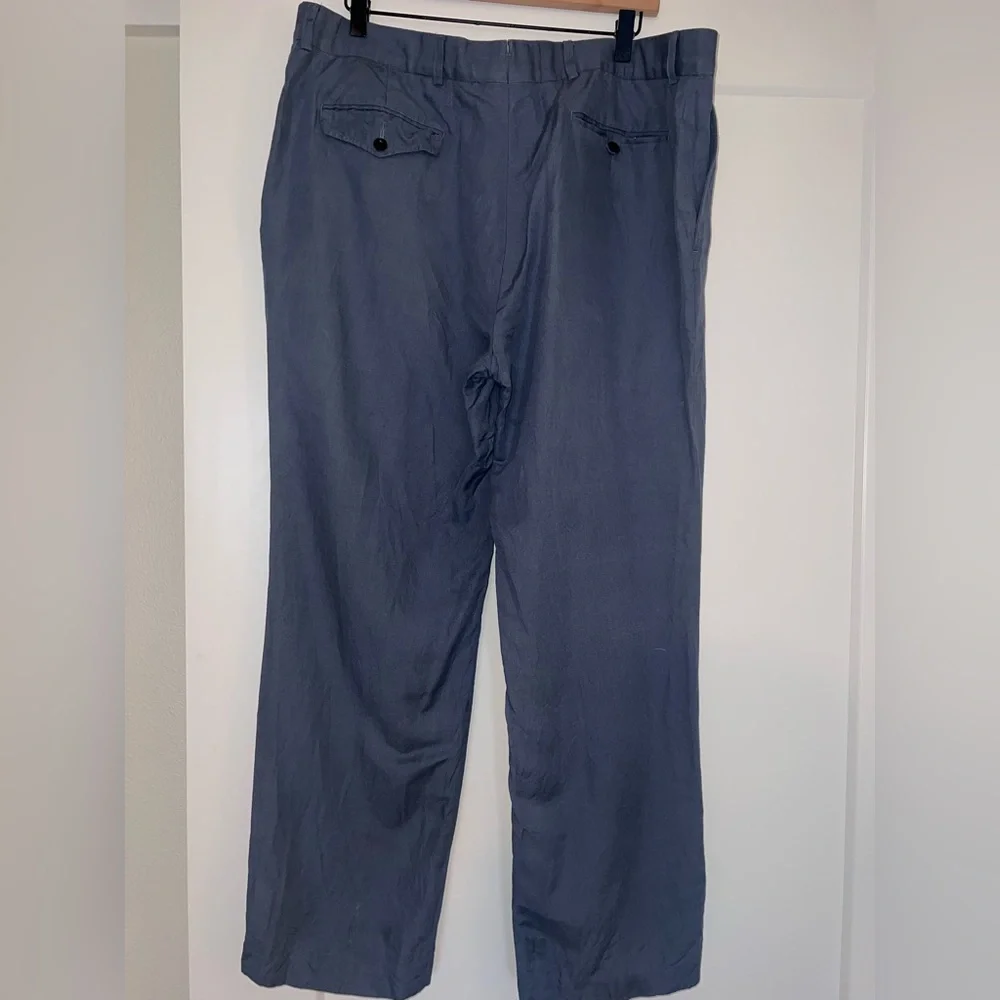 POLO RALPH LAUREN classic fit, flat front linen & silk trousers, blue size 38×30